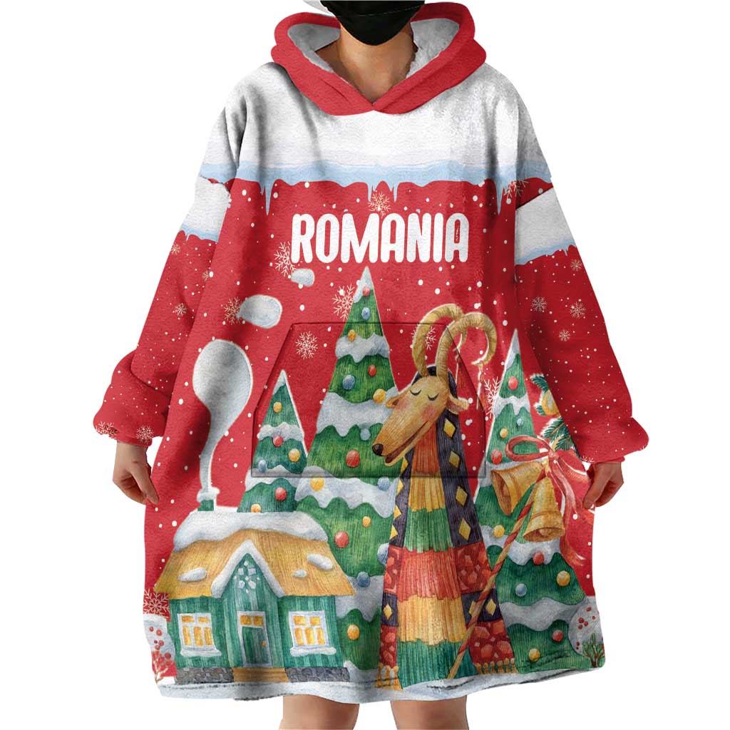 Romania Christmas Personalized Wearable Blanket Hoodie Romanian Folklore Capra Goat - Wonder Print Shop