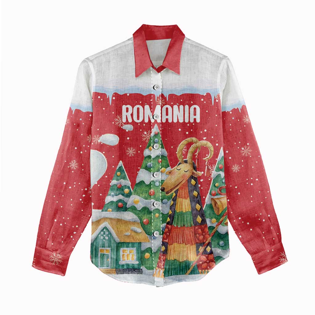 Romania Christmas Personalized Women Casual Shirt Romanian Folklore Capra Goat - Wonder Print Shop