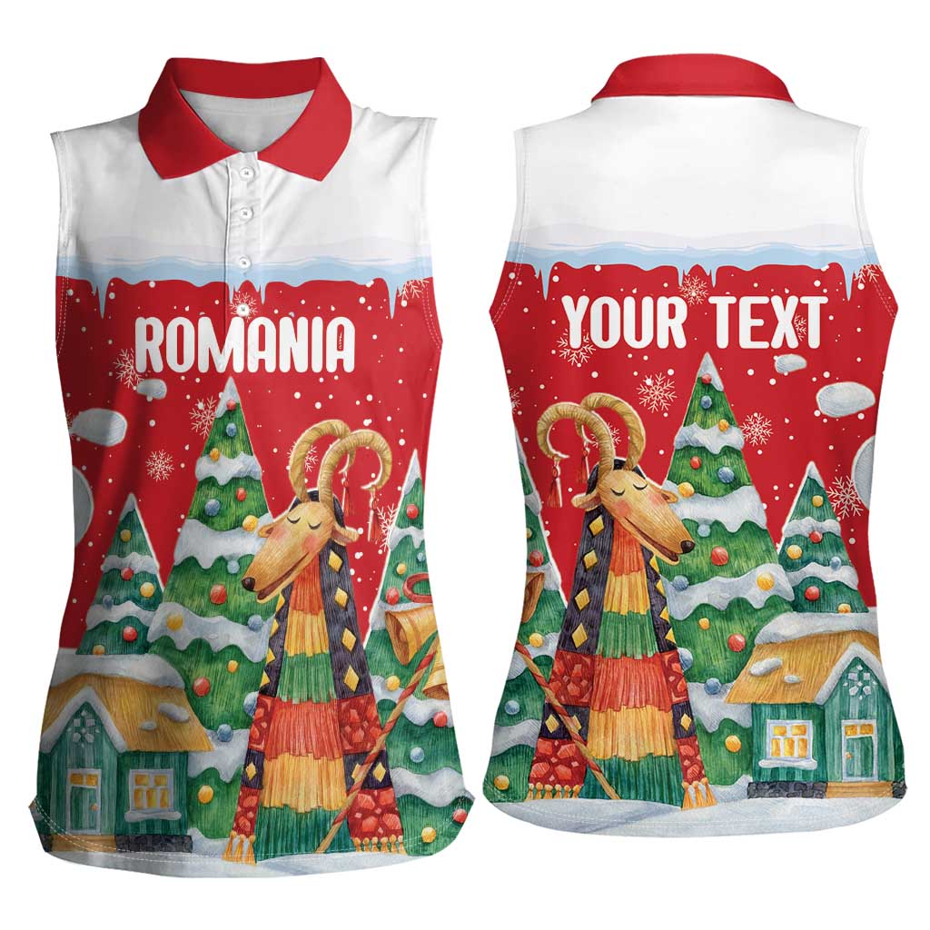 Romania Christmas Personalized Women Sleeveless Polo Shirt Romanian Folklore Capra Goat - Wonder Print Shop