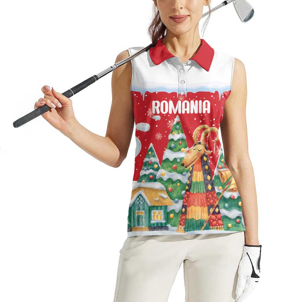 Romania Christmas Personalized Women Sleeveless Polo Shirt Romanian Folklore Capra Goat - Wonder Print Shop