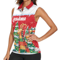 Romania Christmas Personalized Women Sleeveless Polo Shirt Romanian Folklore Capra Goat - Wonder Print Shop