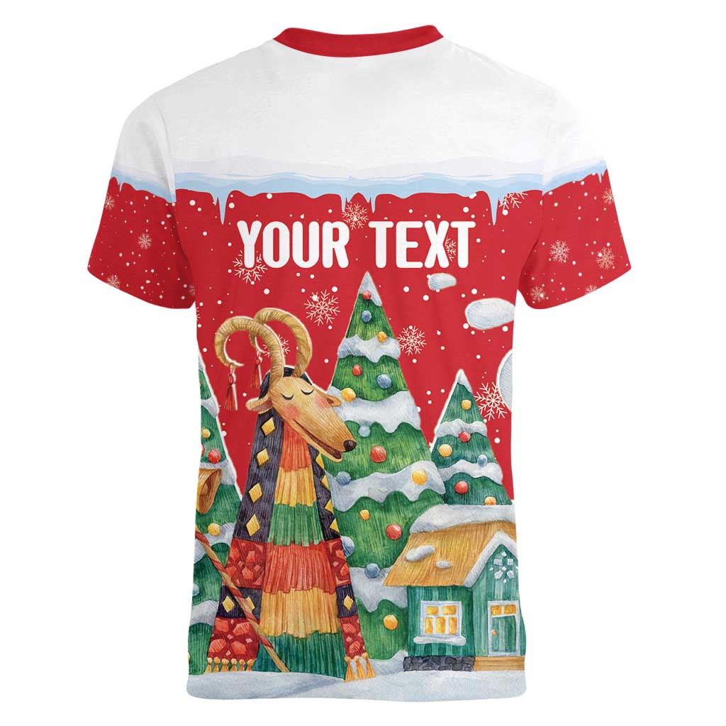 Romania Christmas Personalized Women V-Neck T-Shirt Romanian Folklore Capra Goat - Wonder Print Shop