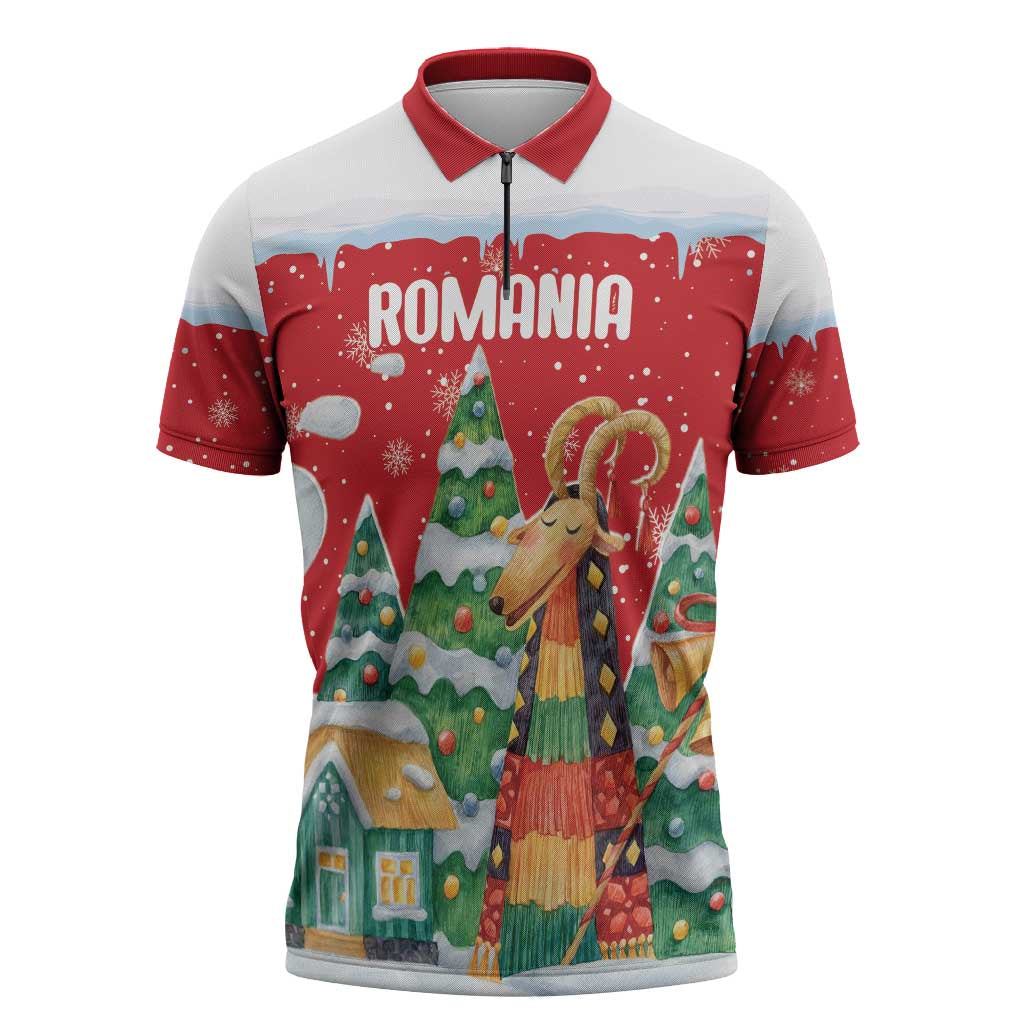 Romania Christmas Personalized Zipper Polo Shirt Romanian Folklore Capra Goat - Wonder Print Shop