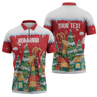Romania Christmas Personalized Zipper Polo Shirt Romanian Folklore Capra Goat - Wonder Print Shop