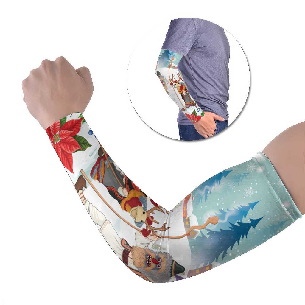 Romania Christmas Arm Sleeves Romanian Folklore Traditional Christmas Mask - Wonder Print Shop
