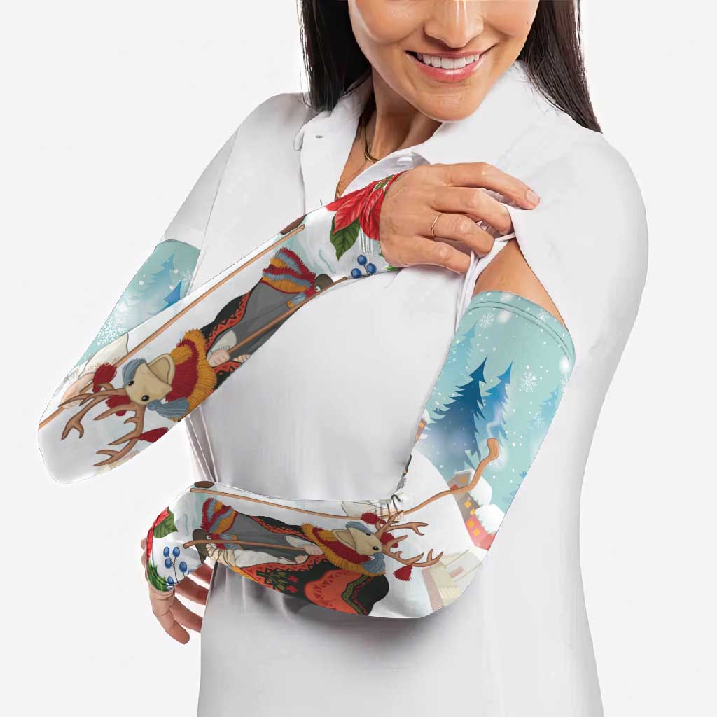 Romania Christmas Arm Sleeves Romanian Folklore Traditional Christmas Mask - Wonder Print Shop