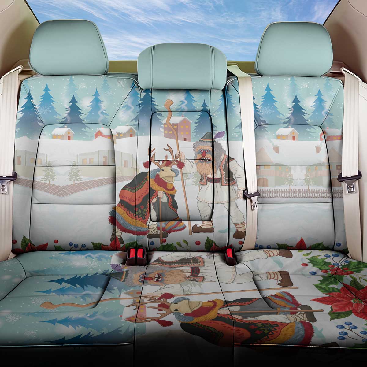 Romania Christmas Back Car Seat Cover Romanian Folklore Traditional Christmas Mask - Wonder Print Shop