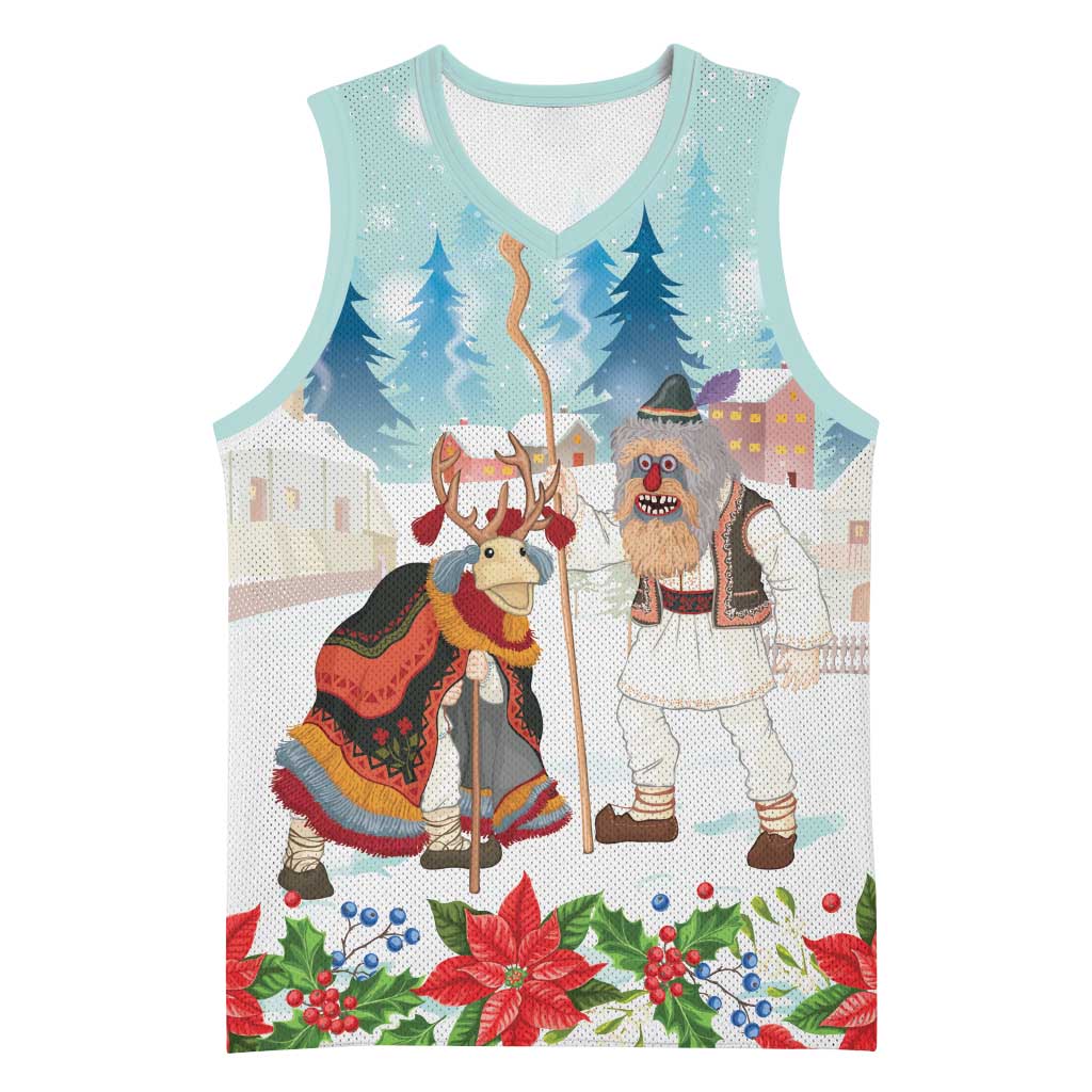 Romania Christmas Basketball Jersey Romanian Folklore Traditional Christmas Mask - Wonder Print Shop