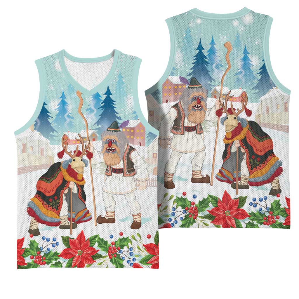 Romania Christmas Basketball Jersey Romanian Folklore Traditional Christmas Mask - Wonder Print Shop