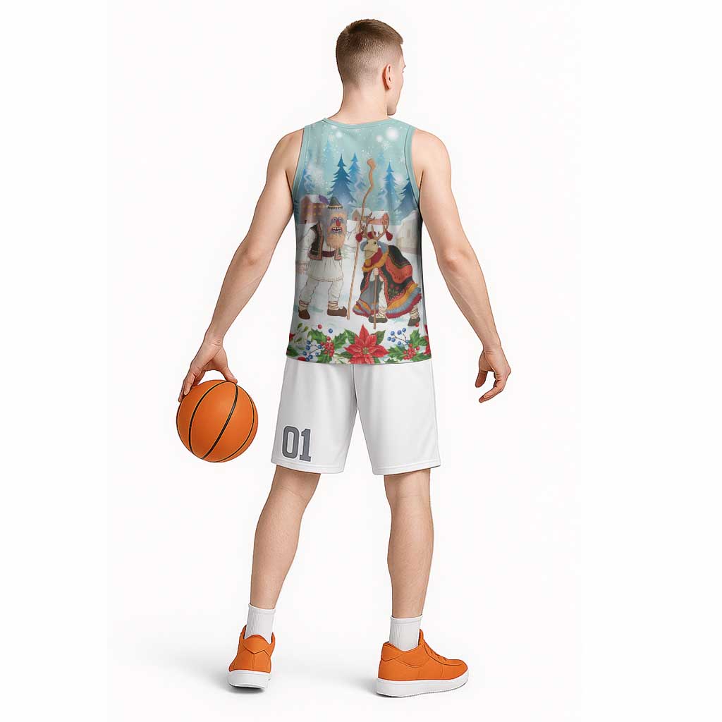 Romania Christmas Basketball Jersey Romanian Folklore Traditional Christmas Mask - Wonder Print Shop