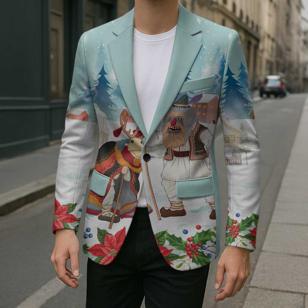 Romania Christmas Blazer Romanian Folklore Traditional Christmas Mask - Wonder Print Shop