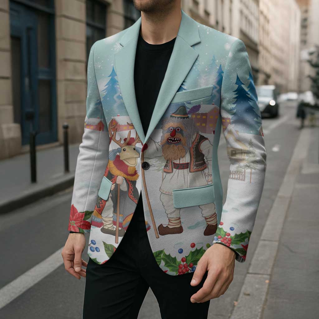 Romania Christmas Blazer Romanian Folklore Traditional Christmas Mask - Wonder Print Shop