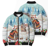 Romania Christmas Bomber Puffer Jacket Romanian Folklore Traditional Christmas Mask - Wonder Print Shop