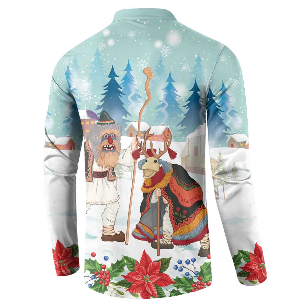 Romania Christmas Button Sweatshirt Romanian Folklore Traditional Christmas Mask - Wonder Print Shop