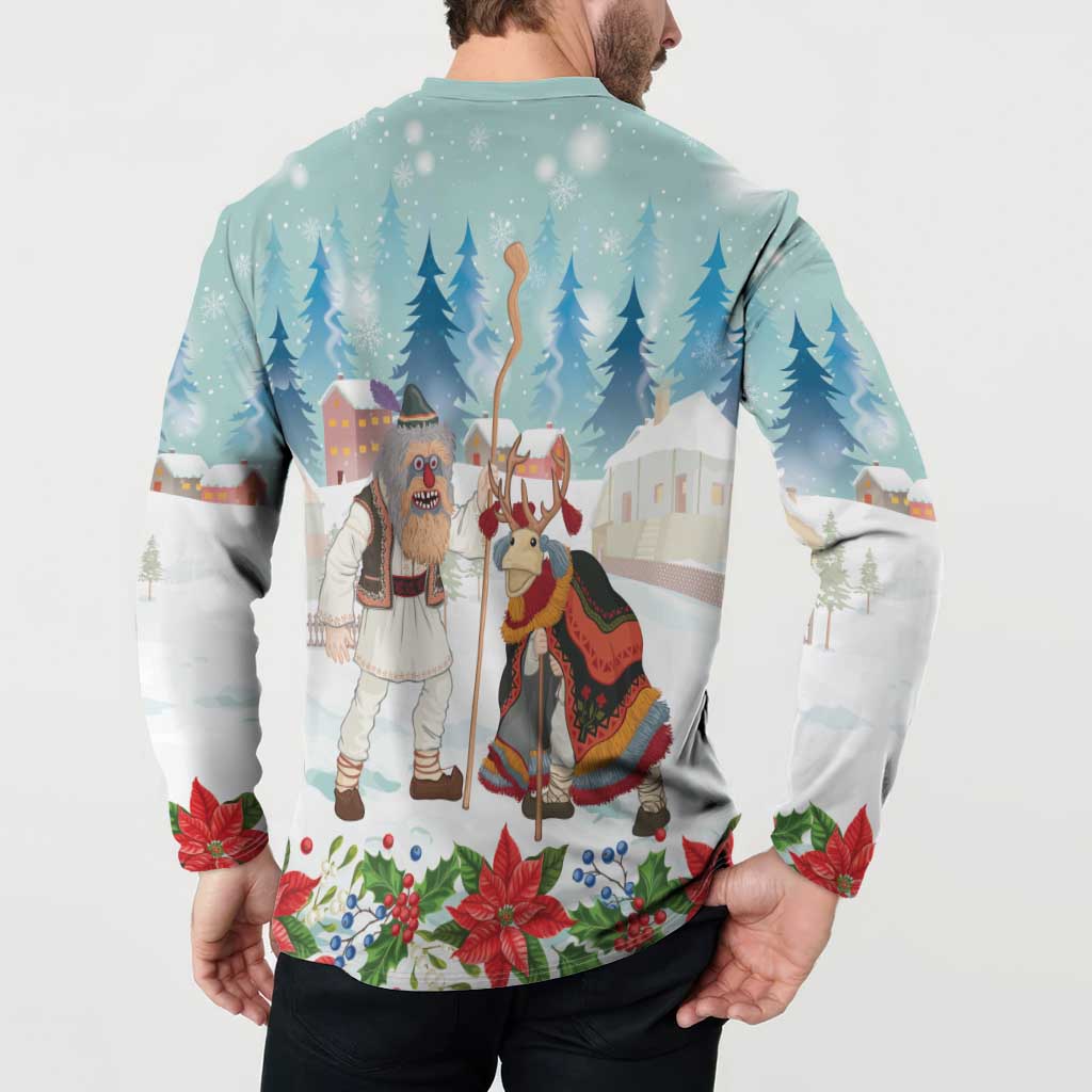 Romania Christmas Button Sweatshirt Romanian Folklore Traditional Christmas Mask - Wonder Print Shop