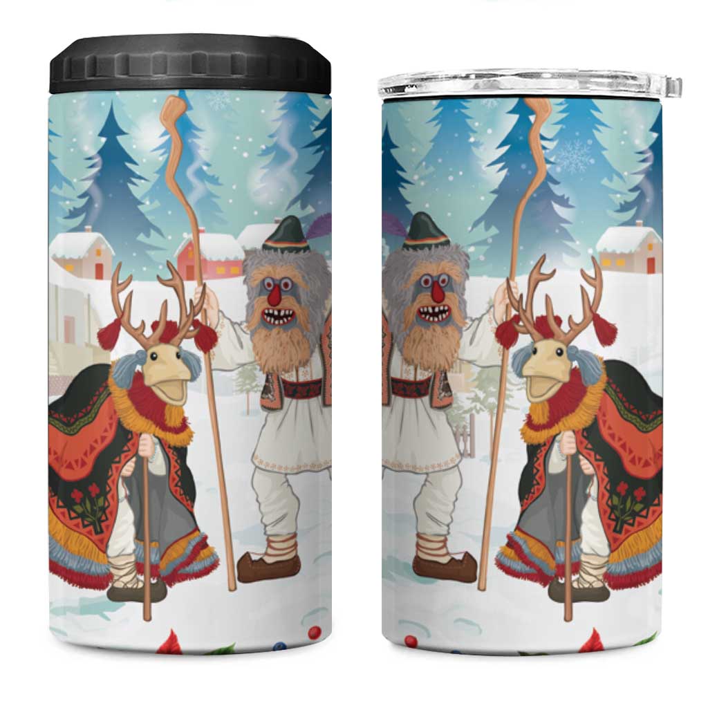 Romania Christmas 4 in 1 Can Cooler Tumbler Romanian Folklore Traditional Christmas Mask - Wonder Print Shop