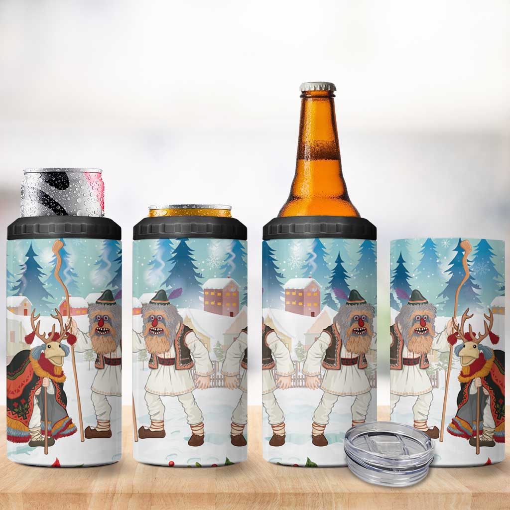 Romania Christmas 4 in 1 Can Cooler Tumbler Romanian Folklore Traditional Christmas Mask - Wonder Print Shop