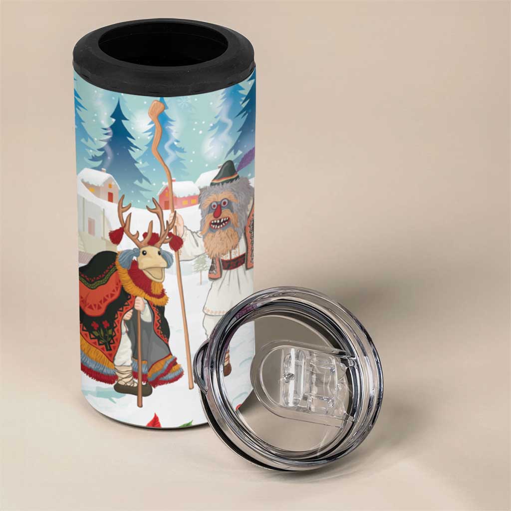 Romania Christmas 4 in 1 Can Cooler Tumbler Romanian Folklore Traditional Christmas Mask - Wonder Print Shop