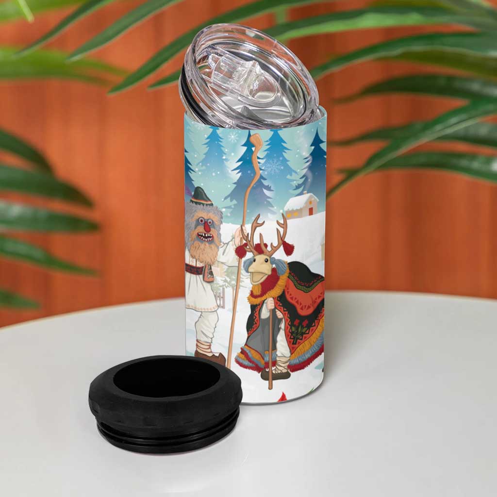 Romania Christmas 4 in 1 Can Cooler Tumbler Romanian Folklore Traditional Christmas Mask - Wonder Print Shop