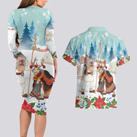 Romania Christmas Couples Matching Long Sleeve Bodycon Dress and Hawaiian Shirt Romanian Folklore Traditional Christmas Mask - Wonder Print Shop