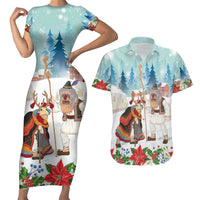 Romania Christmas Couples Matching Short Sleeve Bodycon Dress and Hawaiian Shirt Romanian Folklore Traditional Christmas Mask - Wonder Print Shop