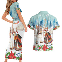 Romania Christmas Couples Matching Short Sleeve Bodycon Dress and Hawaiian Shirt Romanian Folklore Traditional Christmas Mask - Wonder Print Shop