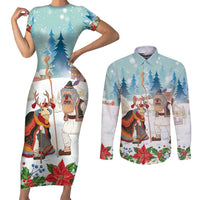 Romania Christmas Couples Matching Short Sleeve Bodycon Dress and Long Sleeve Button Shirt Romanian Folklore Traditional Christmas Mask - Wonder Print Shop