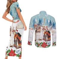 Romania Christmas Couples Matching Short Sleeve Bodycon Dress and Long Sleeve Button Shirt Romanian Folklore Traditional Christmas Mask - Wonder Print Shop