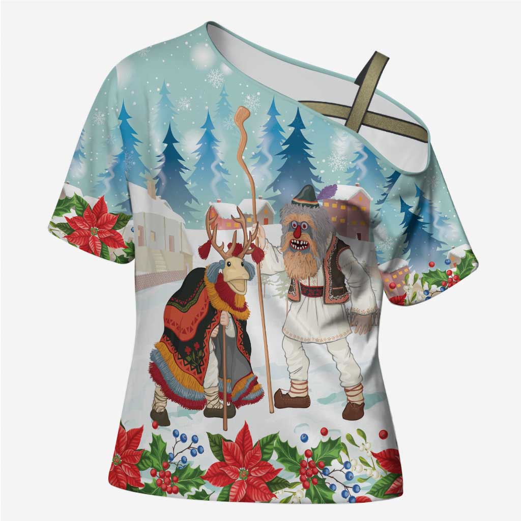 Romania Christmas Cross Shoulder Shirt Romanian Folklore Traditional Christmas Mask - Wonder Print Shop