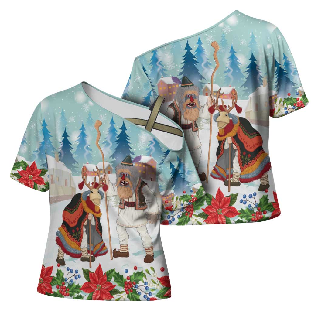 Romania Christmas Cross Shoulder Shirt Romanian Folklore Traditional Christmas Mask - Wonder Print Shop