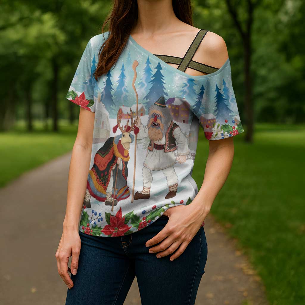 Romania Christmas Cross Shoulder Shirt Romanian Folklore Traditional Christmas Mask - Wonder Print Shop
