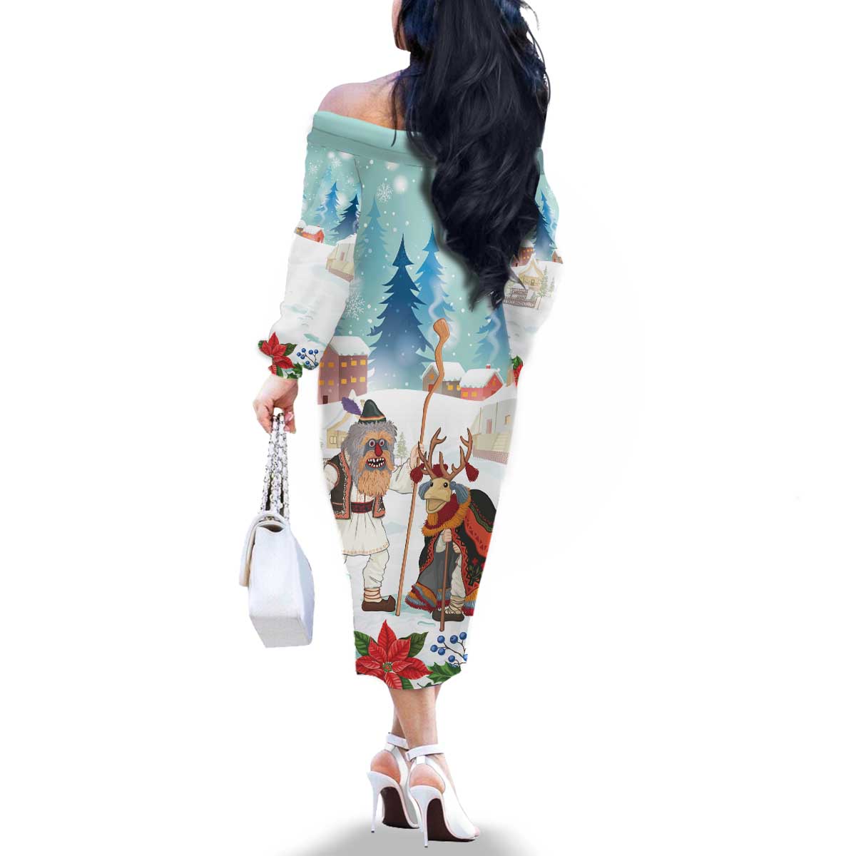 Romania Christmas Family Matching Off The Shoulder Long Sleeve Dress and Hawaiian Shirt Romanian Folklore Traditional Christmas Mask - Wonder Print Shop