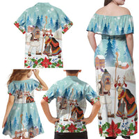 Romania Christmas Family Matching Off Shoulder Maxi Dress and Hawaiian Shirt Romanian Folklore Traditional Christmas Mask - Wonder Print Shop