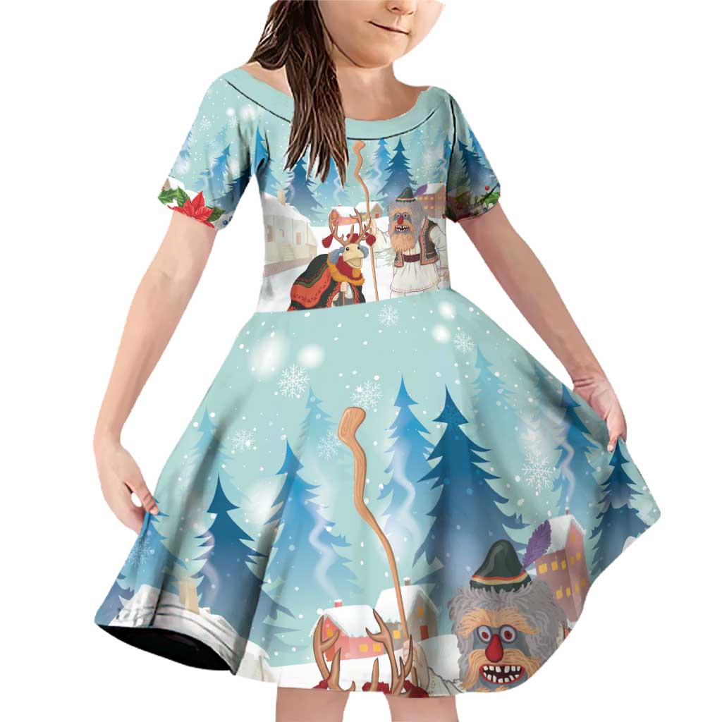 Romania Christmas Family Matching Off Shoulder Short Dress and Hawaiian Shirt Romanian Folklore Traditional Christmas Mask - Wonder Print Shop