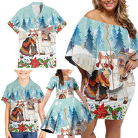 Romania Christmas Family Matching Off Shoulder Short Dress and Hawaiian Shirt Romanian Folklore Traditional Christmas Mask - Wonder Print Shop