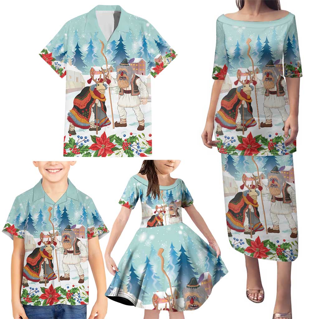 Romania Christmas Family Matching Puletasi and Hawaiian Shirt Romanian Folklore Traditional Christmas Mask - Wonder Print Shop