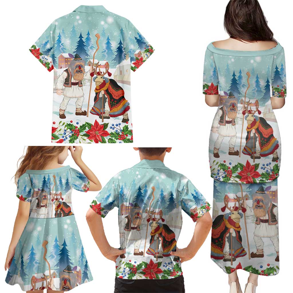 Romania Christmas Family Matching Puletasi and Hawaiian Shirt Romanian Folklore Traditional Christmas Mask - Wonder Print Shop