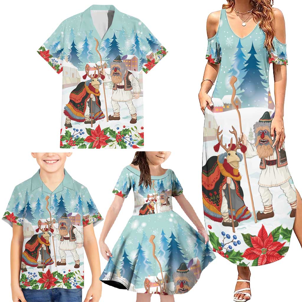 Romania Christmas Family Matching Summer Maxi Dress and Hawaiian Shirt Romanian Folklore Traditional Christmas Mask - Wonder Print Shop