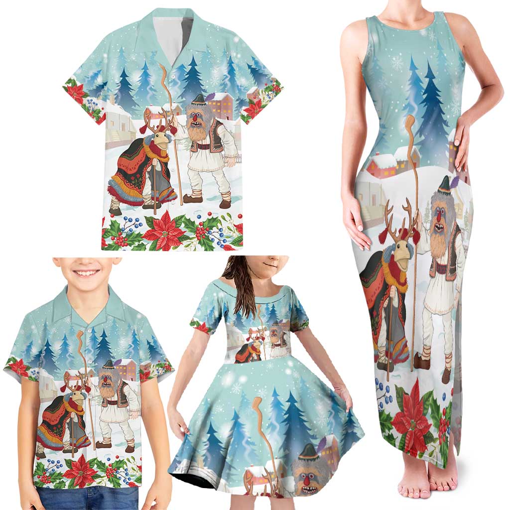 Romania Christmas Family Matching Tank Maxi Dress and Hawaiian Shirt Romanian Folklore Traditional Christmas Mask - Wonder Print Shop