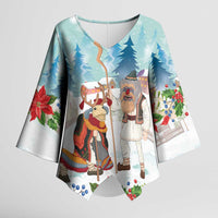 Romania Christmas Kimono Sleeve Blouse Romanian Folklore Traditional Christmas Mask - Wonder Print Shop