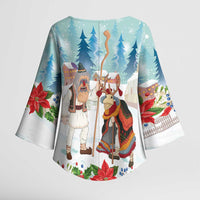 Romania Christmas Kimono Sleeve Blouse Romanian Folklore Traditional Christmas Mask - Wonder Print Shop