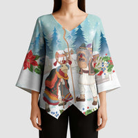 Romania Christmas Kimono Sleeve Blouse Romanian Folklore Traditional Christmas Mask - Wonder Print Shop