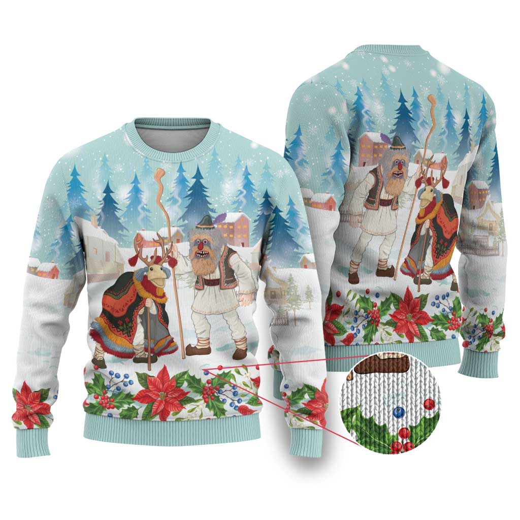 Romania Christmas Ugly Christmas Sweater Romanian Folklore  Traditional Christmas Mask - Wonder Print Shop