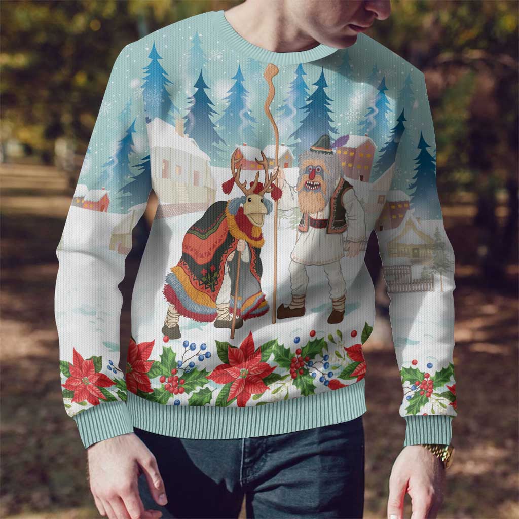 Romania Christmas Ugly Christmas Sweater Romanian Folklore  Traditional Christmas Mask - Wonder Print Shop