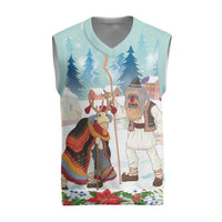 Romania Christmas Knitted V-Neck Vest Romanian Folklore  Traditional Christmas Mask - Wonder Print Shop