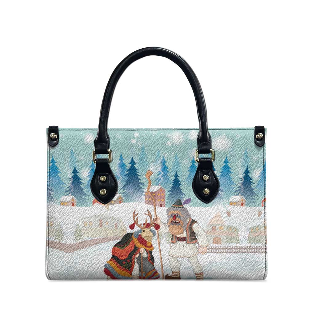 Romania Christmas Leather Bag Romanian Folklore Traditional Christmas Mask - Wonder Print Shop
