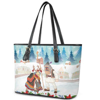 Romania Christmas Leather Tote Bag Romanian Folklore Traditional Christmas Mask - Wonder Print Shop