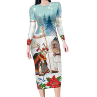 Romania Christmas Long Sleeve Bodycon Dress Romanian Folklore Traditional Christmas Mask - Wonder Print Shop