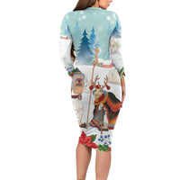 Romania Christmas Long Sleeve Bodycon Dress Romanian Folklore Traditional Christmas Mask - Wonder Print Shop