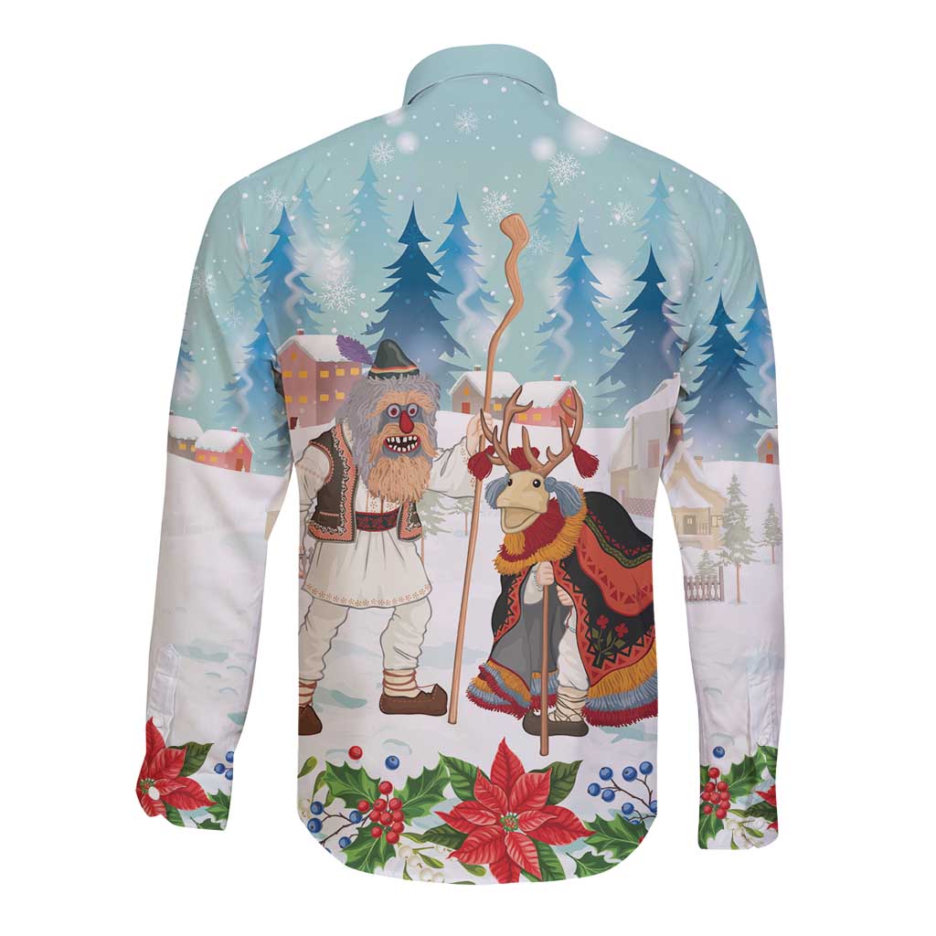Romania Christmas Long Sleeve Button Shirt Romanian Folklore Traditional Christmas Mask - Wonder Print Shop